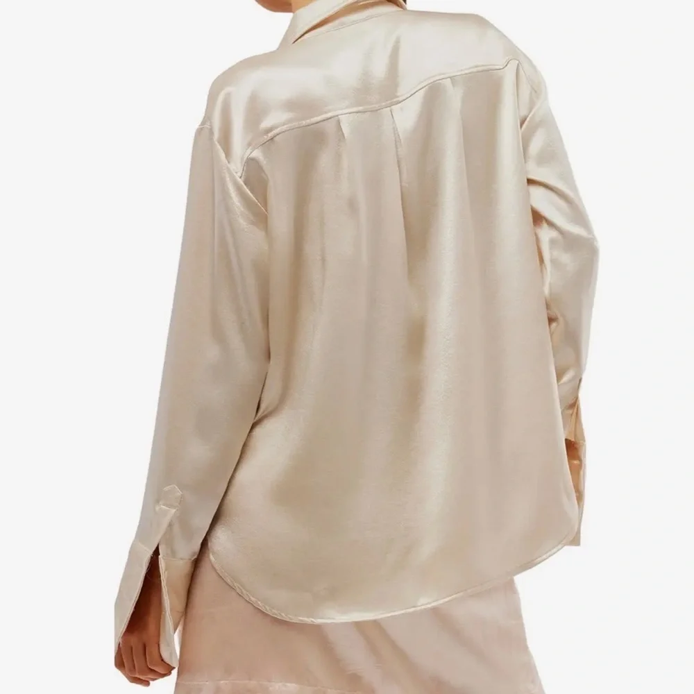 EUC Free People Shooting For The Moon Satiny Button Front Top Champagne Small